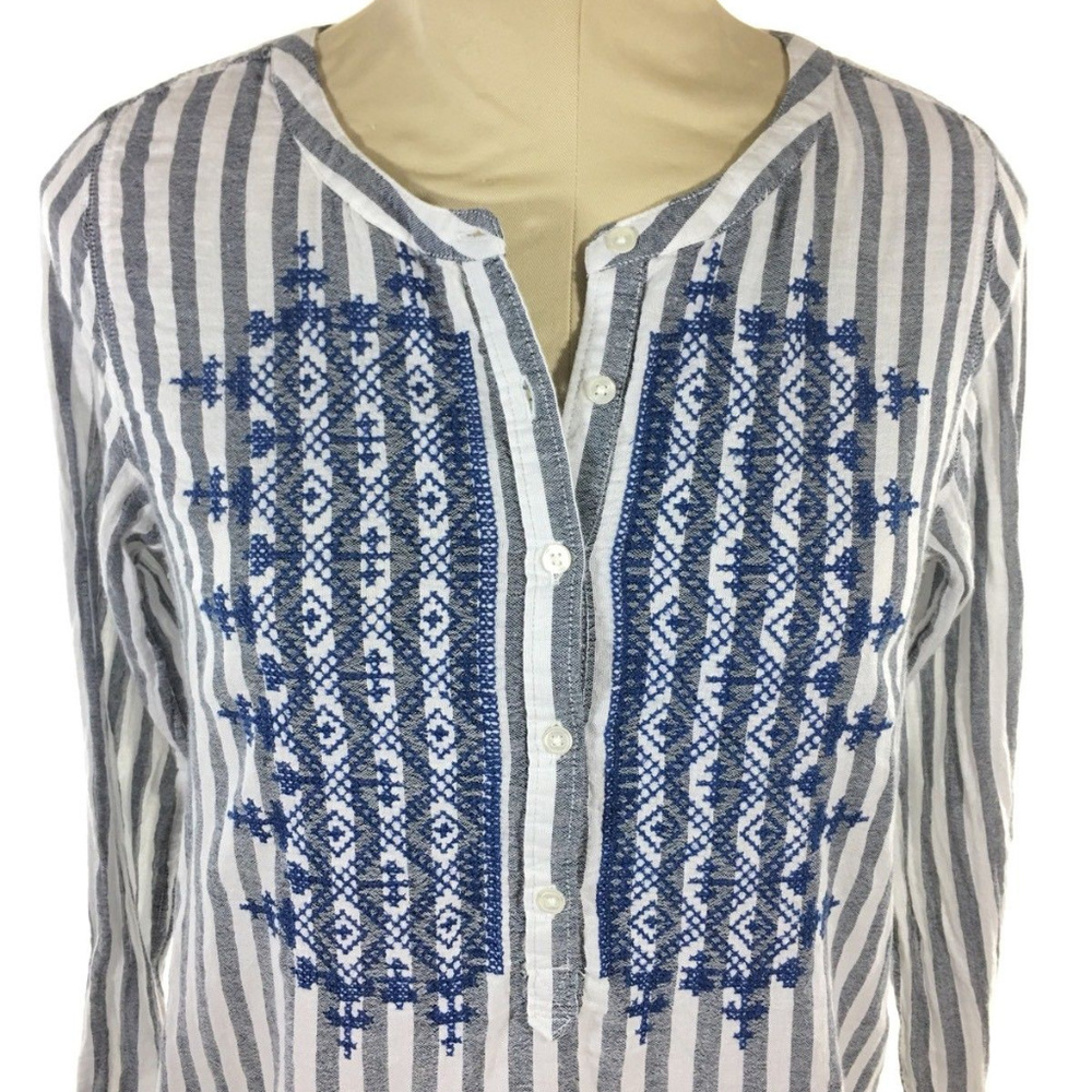4/25 Lucky Brand Womens Knit Top Henley Striped - Picture 2 of 8